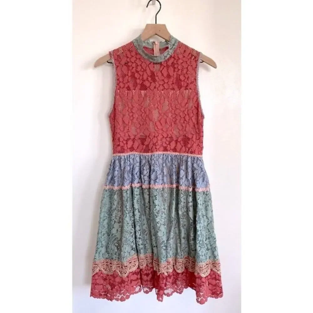 ALEXIS Vedette Victorian Lace Mini Dress Size L